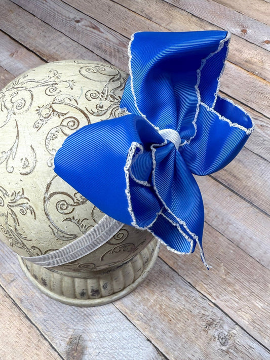 Royal Blue with White Moonstitch Bow Headband