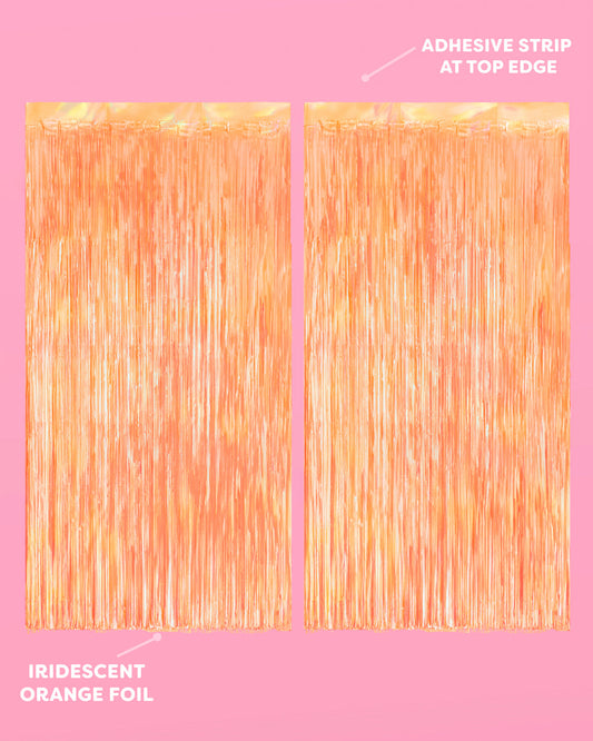 Orange Fringe Curtain Backdrop - iridescent foil banner