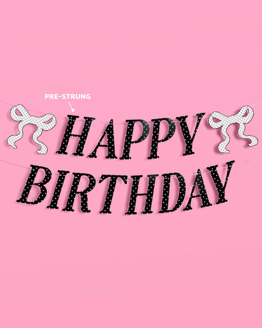 Polka Dot Birthday Banner - black + white pre strung banner