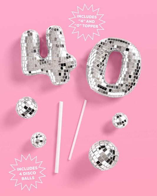 40 Disco Topper - 6 pc mirrored cake toppers