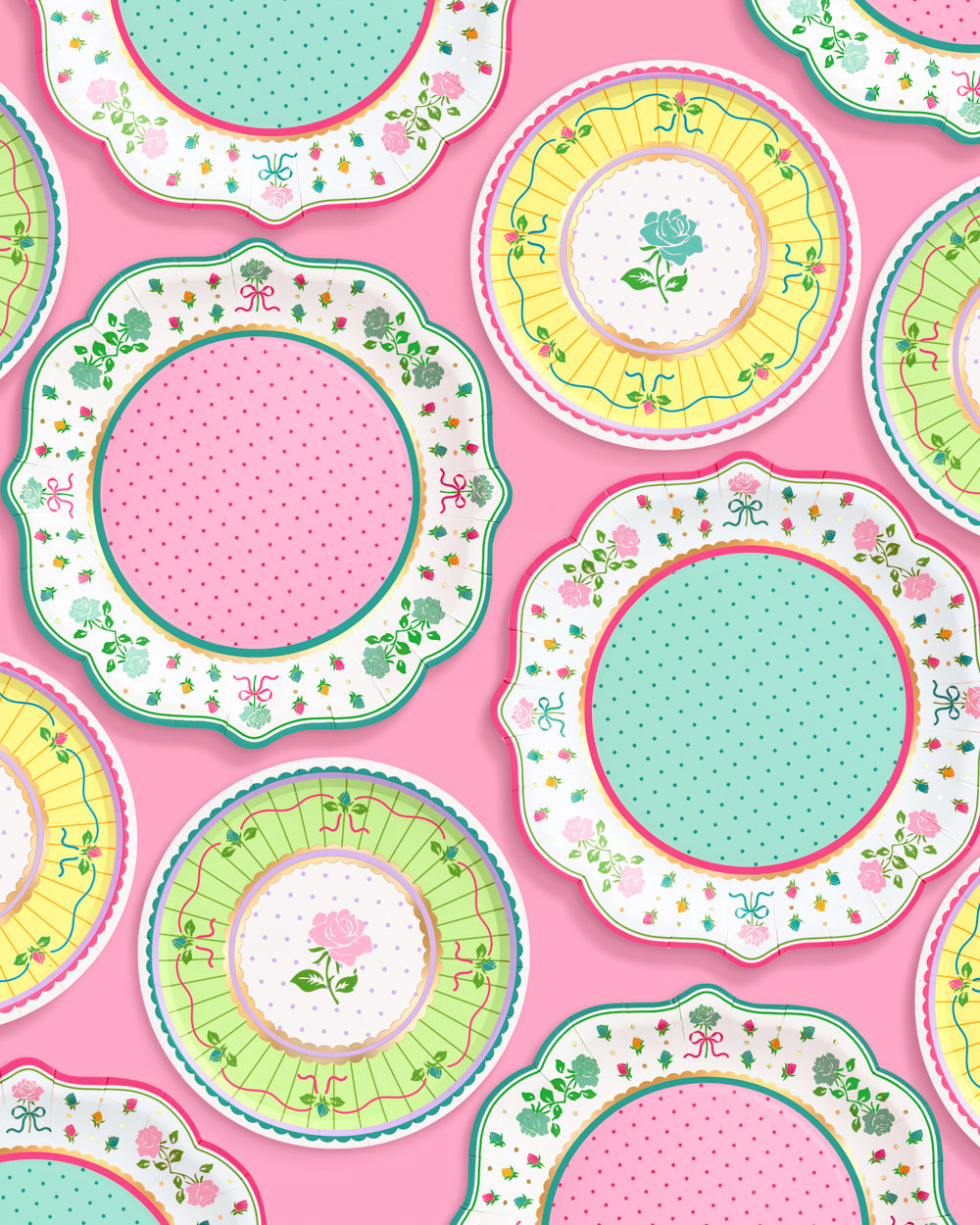 Tea Party Plates - 32 pastel floral plates