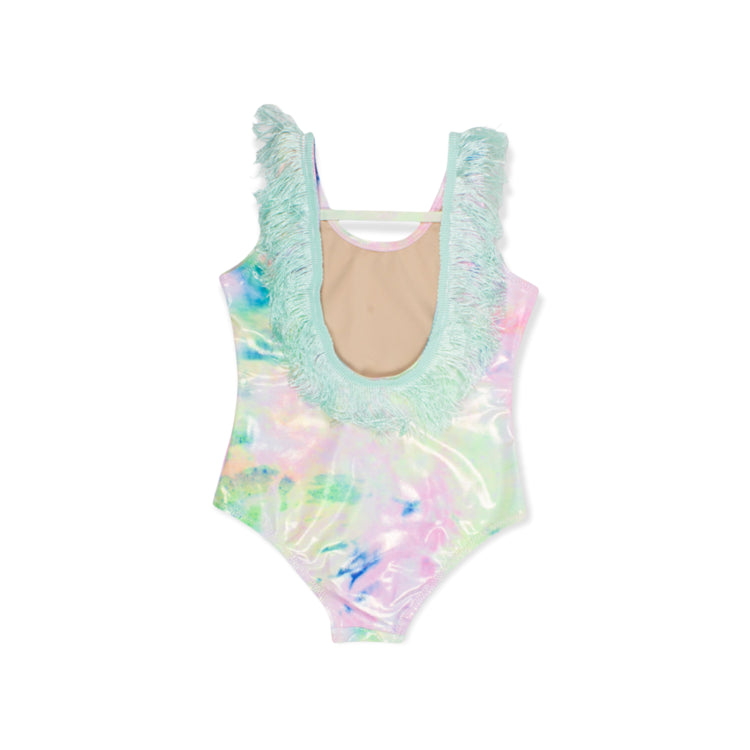 Shimmer Fringe Neon Tie Dye One Piece Swimsuit