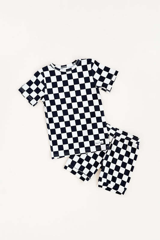 BAMBOO - BLACK CHECKERED SHORT SLEEVE 2 PC