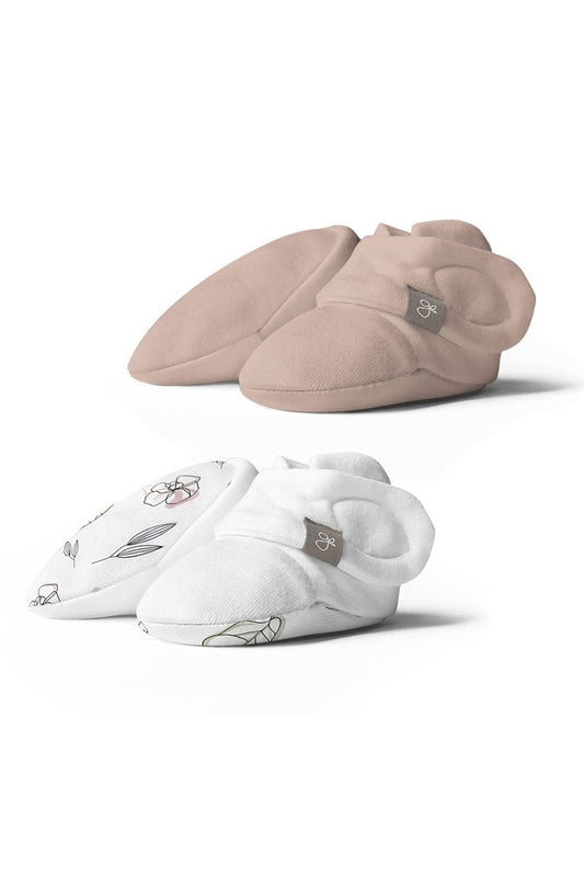 STAY ON 2-PACK BOOTS | ABSTRACT FLORAL + ROSE — Bamboo Organic Cotton Blend, 0–6M