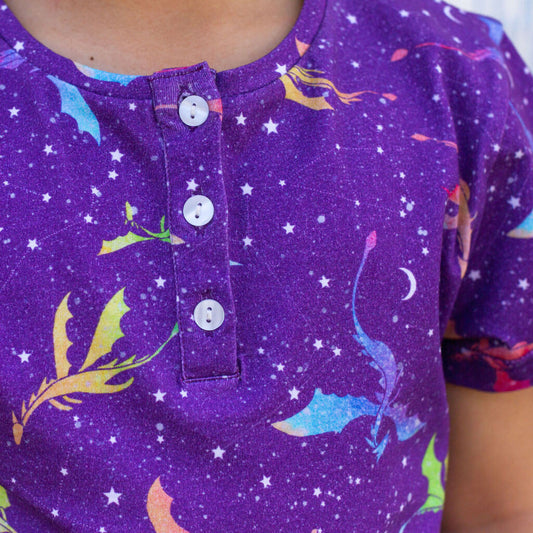 "Star Fire" Stellar Dragons Henley Short Sleeve Tee