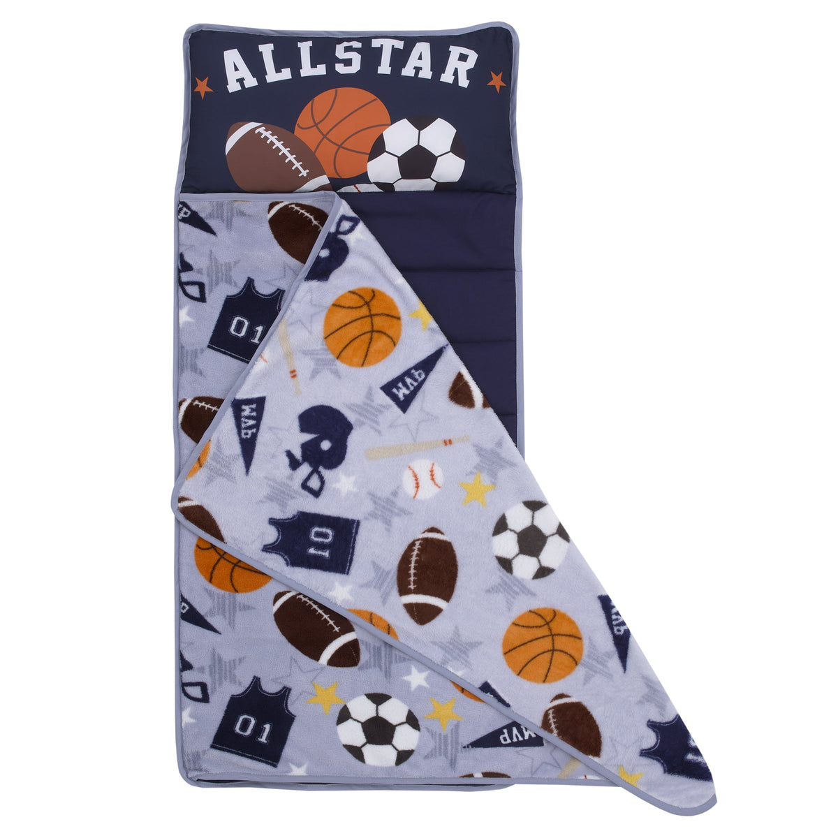 Sports Gray, Navy, Orange, and Brown Allstar Toddler Nap Mat