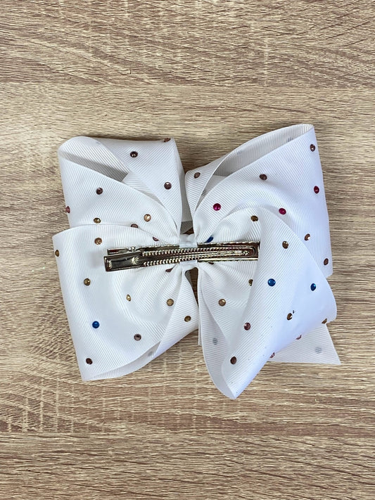 White with Rainbow Rhinestones Hair Bow