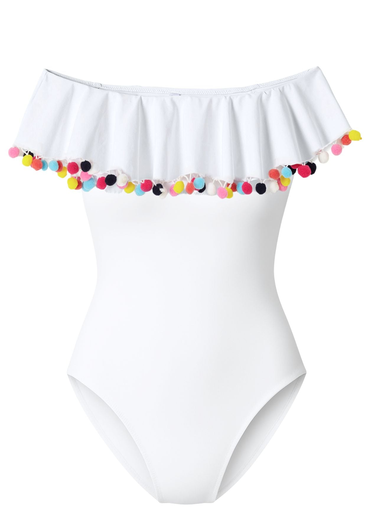 Womens White Multicolor Pom Poms