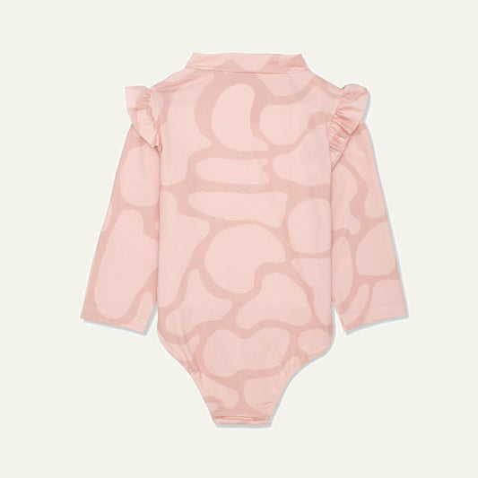 Recycled Polyester Spotted Giraffe Zipped Kid Rashguard - Misty Rose/sepia Rose