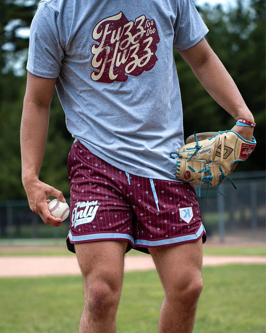 Mesh Pinstripe Shorts - Maroon/Sky Blue