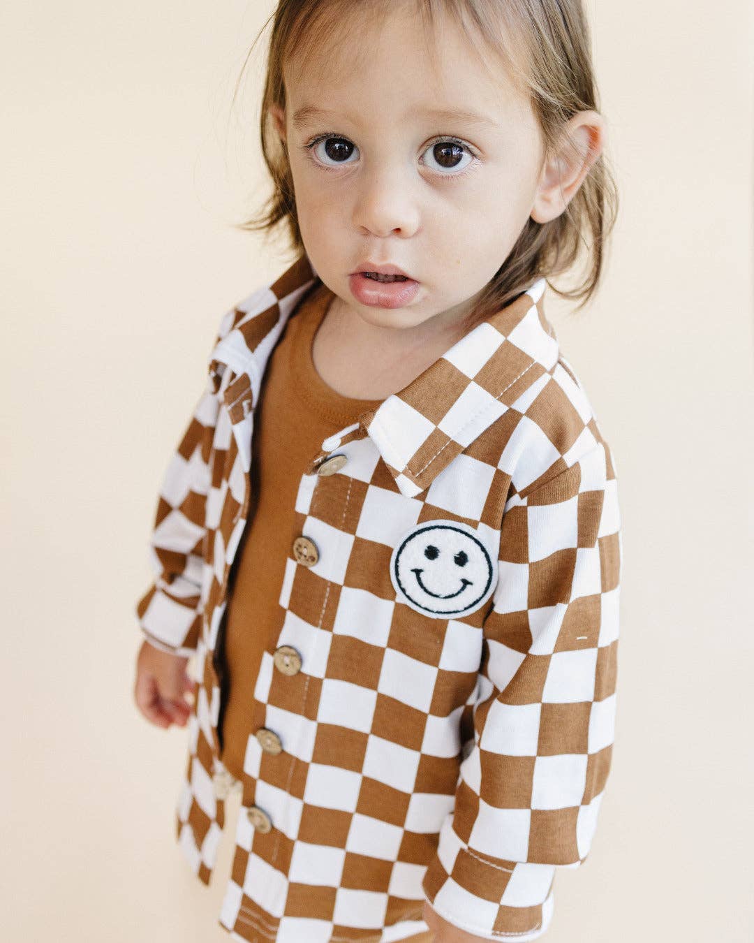 Smiley Checkered Copper Shacket