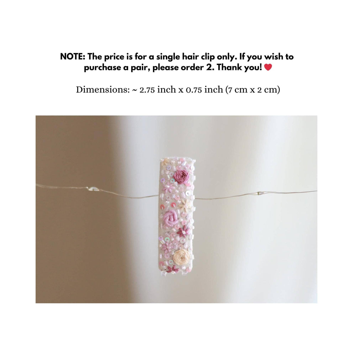 Handmade Embroidered Rectangle Hair Clip