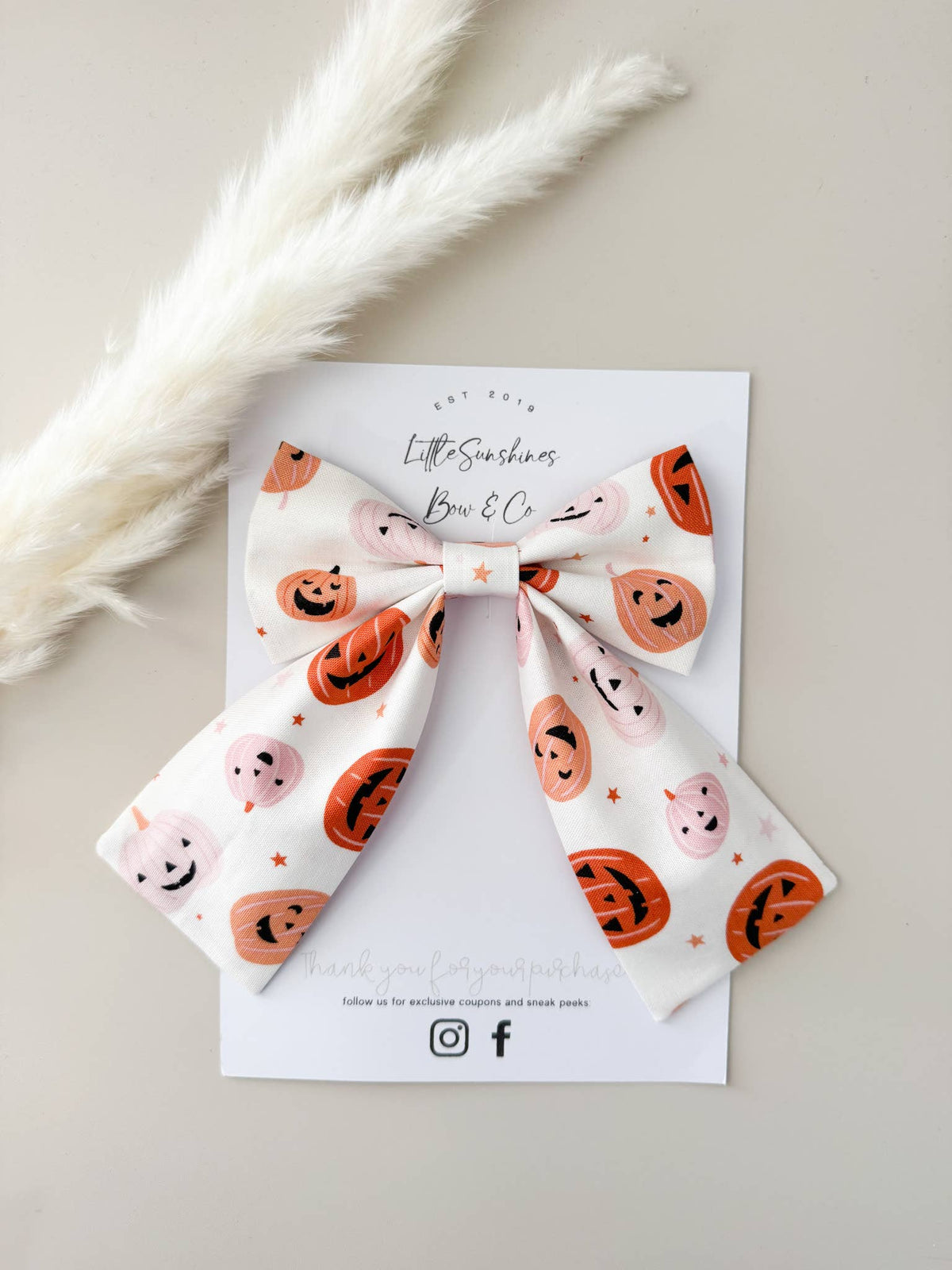 White, Pink & Orange Pumpkins Halloween Sailor Bow