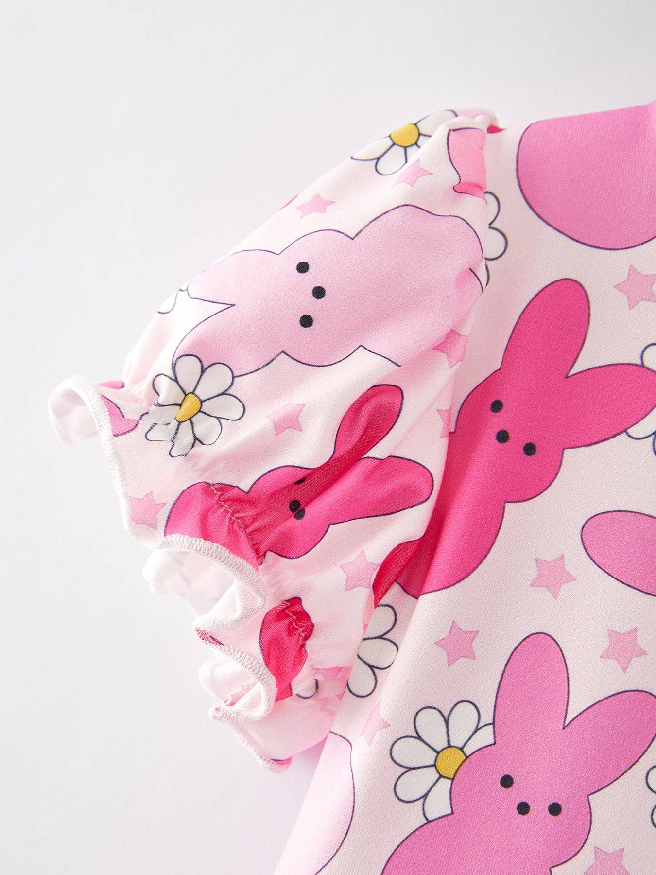 Pink Easter Rabbit Ruffles Puff Sleeves Dress