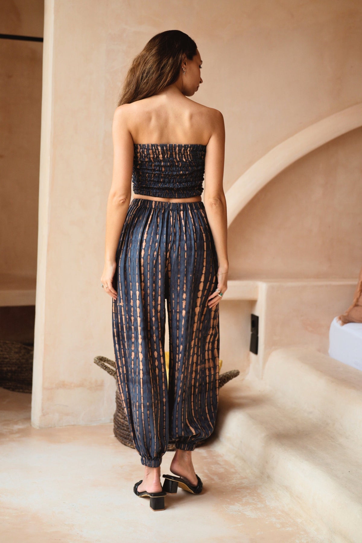 Jane Balloon Pants With Matching Tube Top Set in Deep Sea Blue