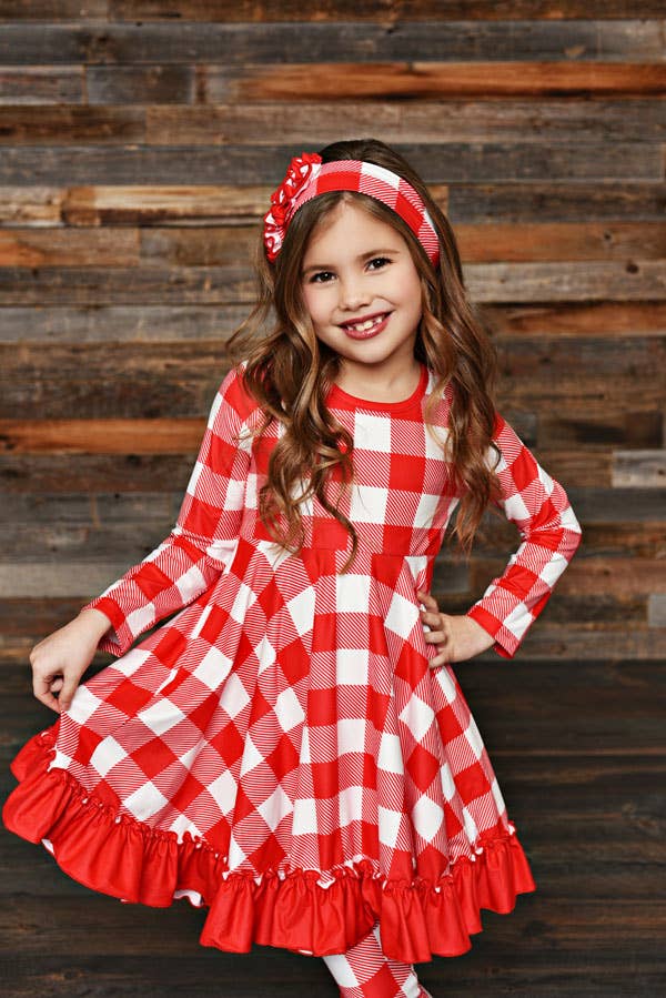 Red Plaid 2piece Dress&Legging Set
