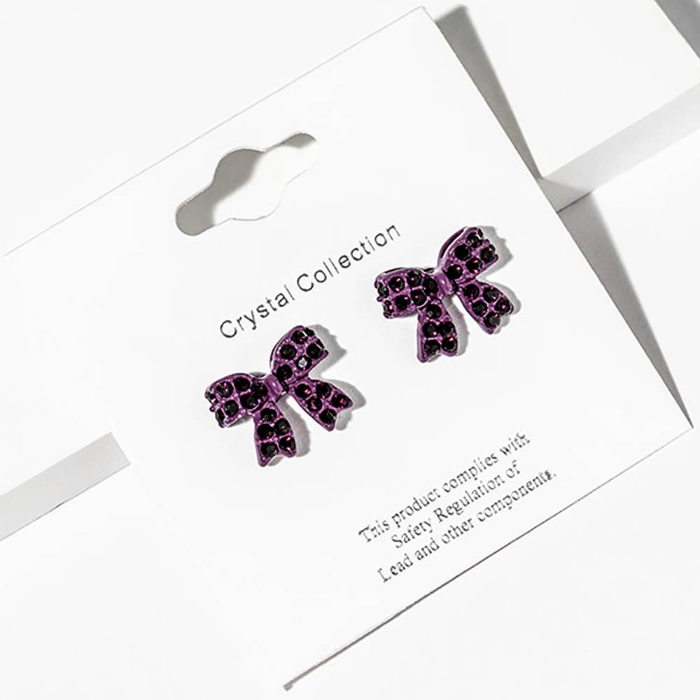Crystal Rhinestone Bow Stud Earrings