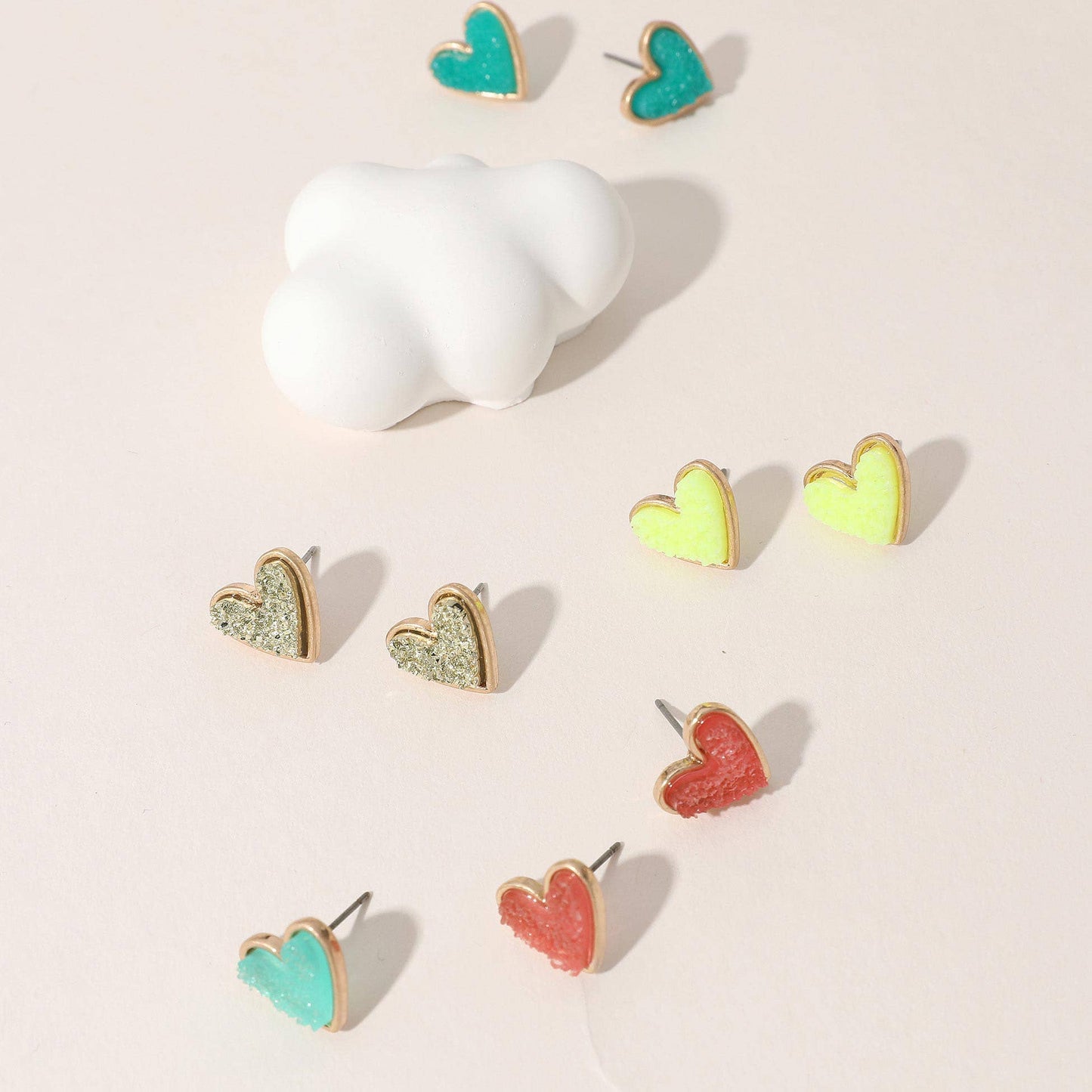 Druzy Heart Stud Earrings