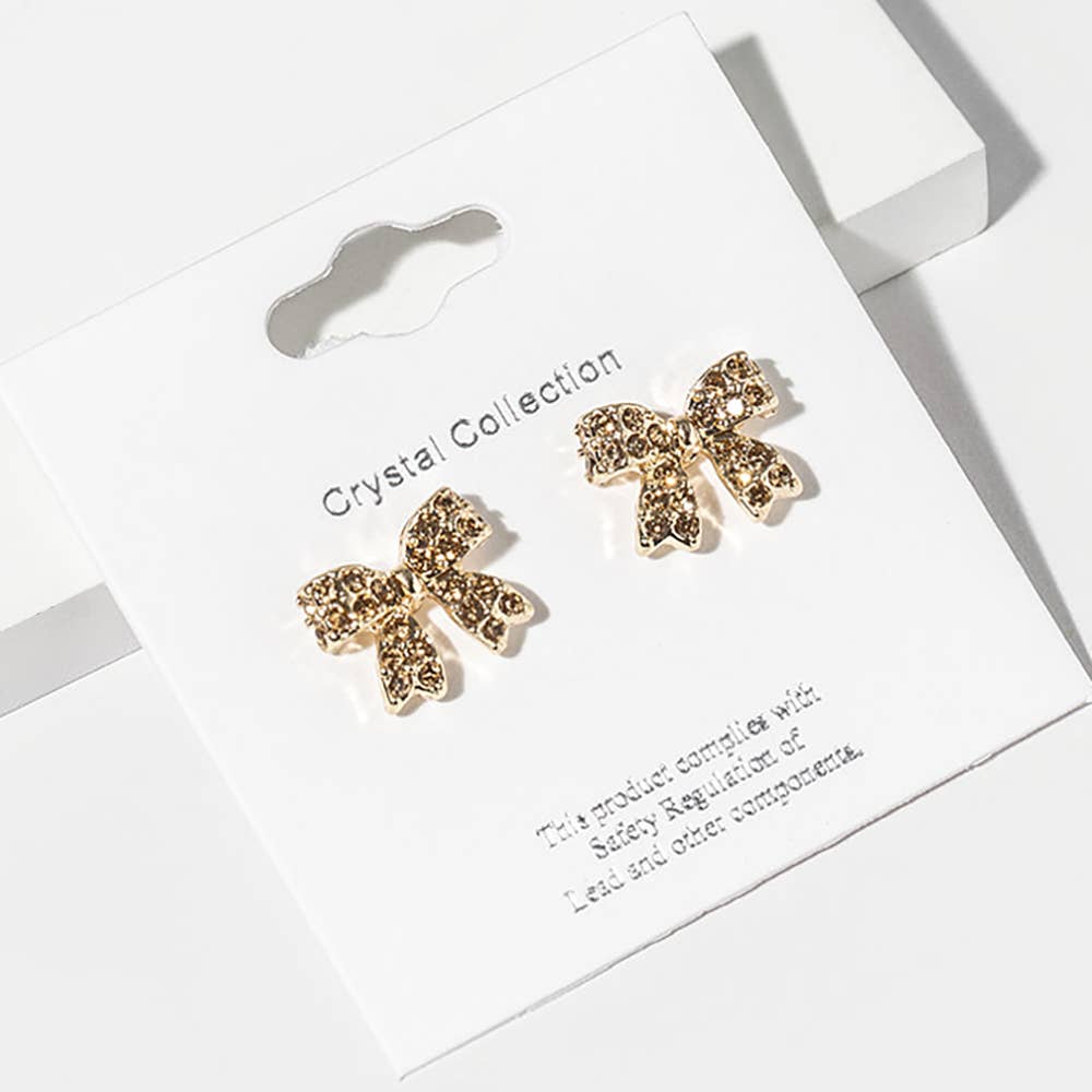 Crystal Rhinestone Bow Stud Earrings