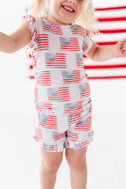 American Flag Ruffle Short Set