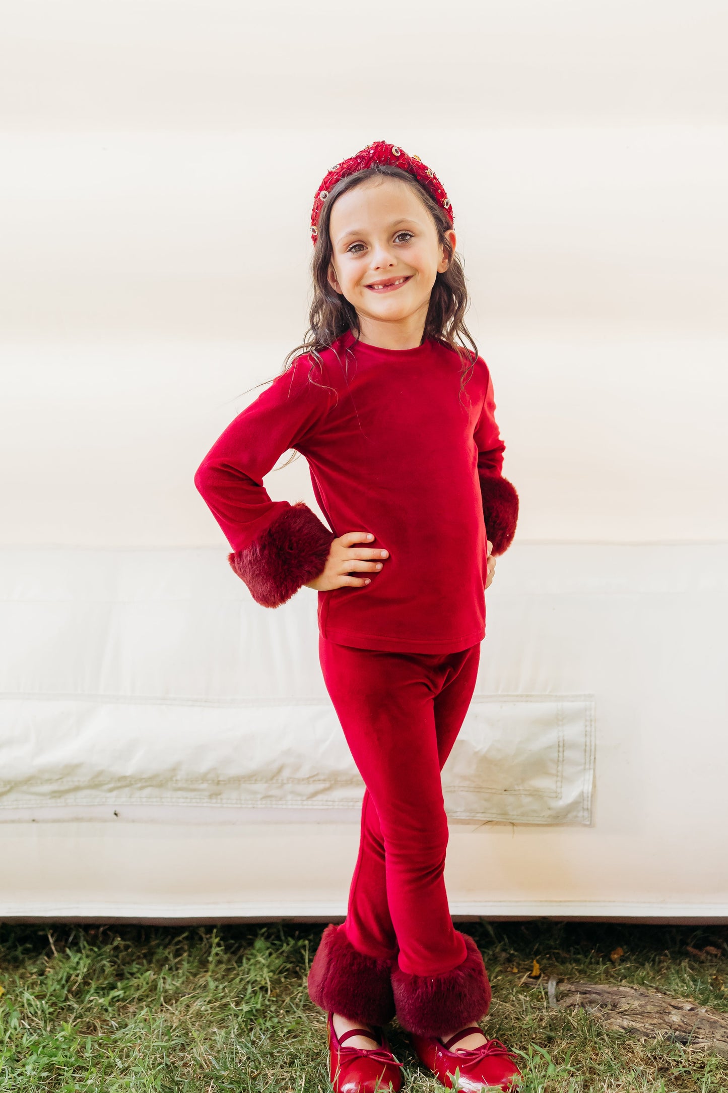 Red Velour Fur Cuffed Set - preorder
