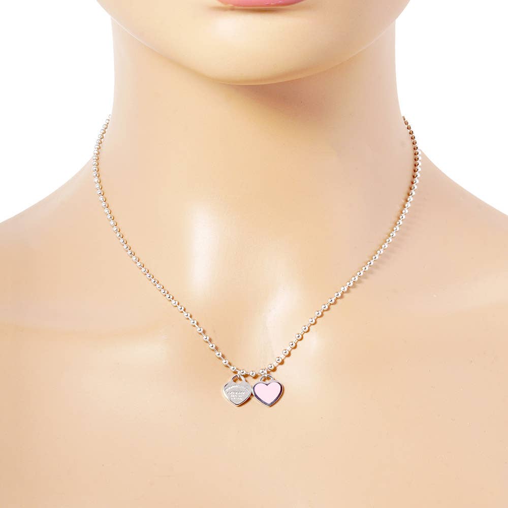 Gold Dipped Double Heart Pendant Bubble Chain Necklace
