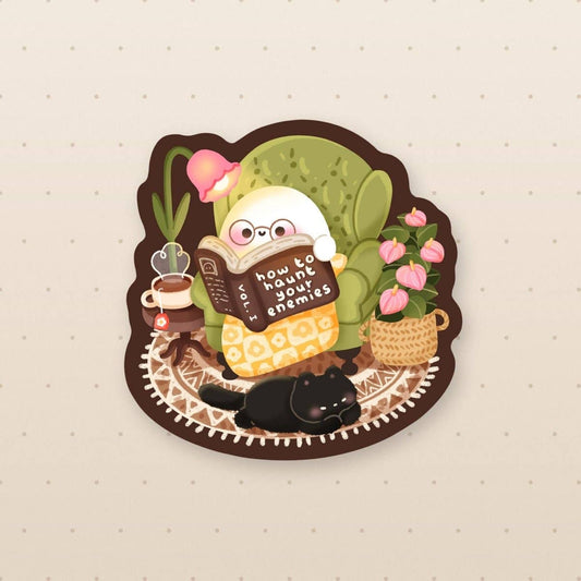 Cozy haunting ghost sticker