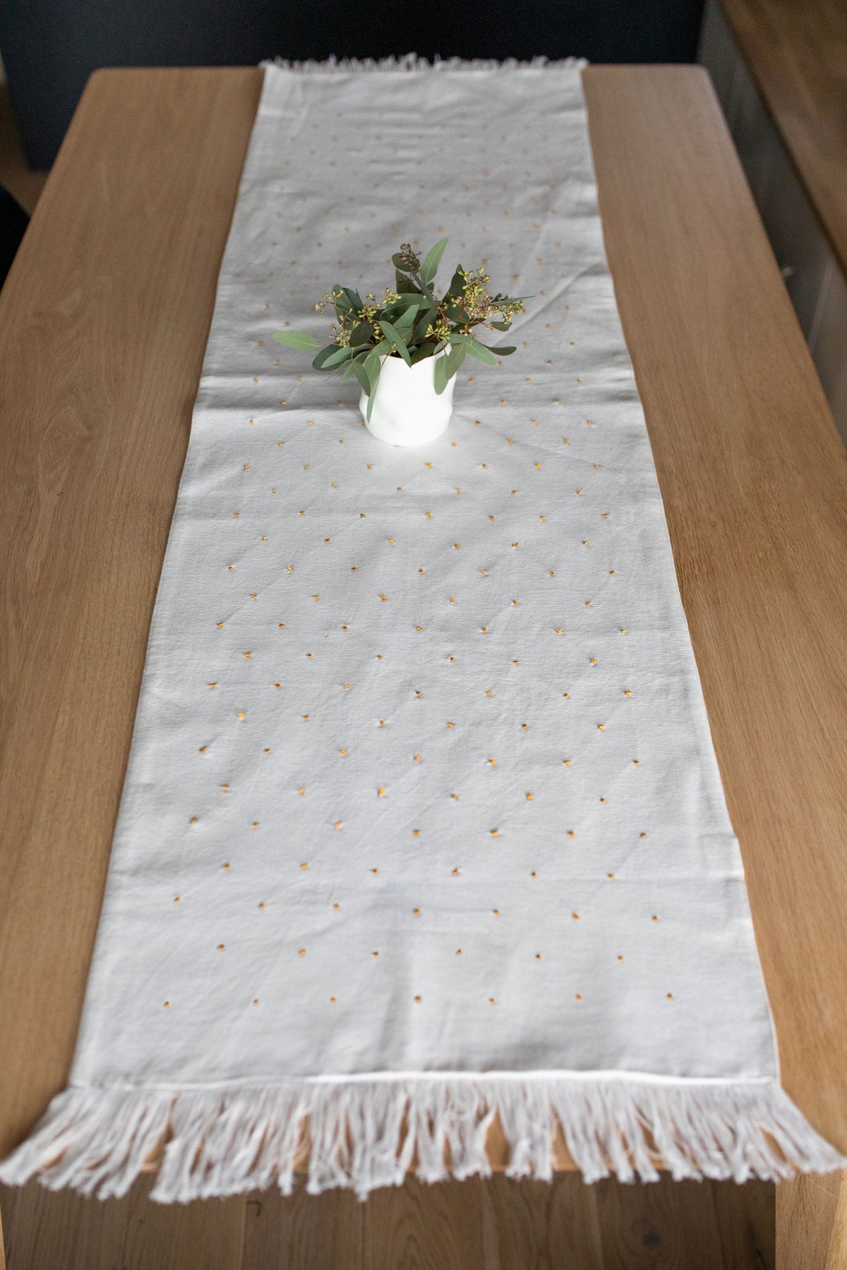 Others Embroidered Table Runner Yellow Dots
