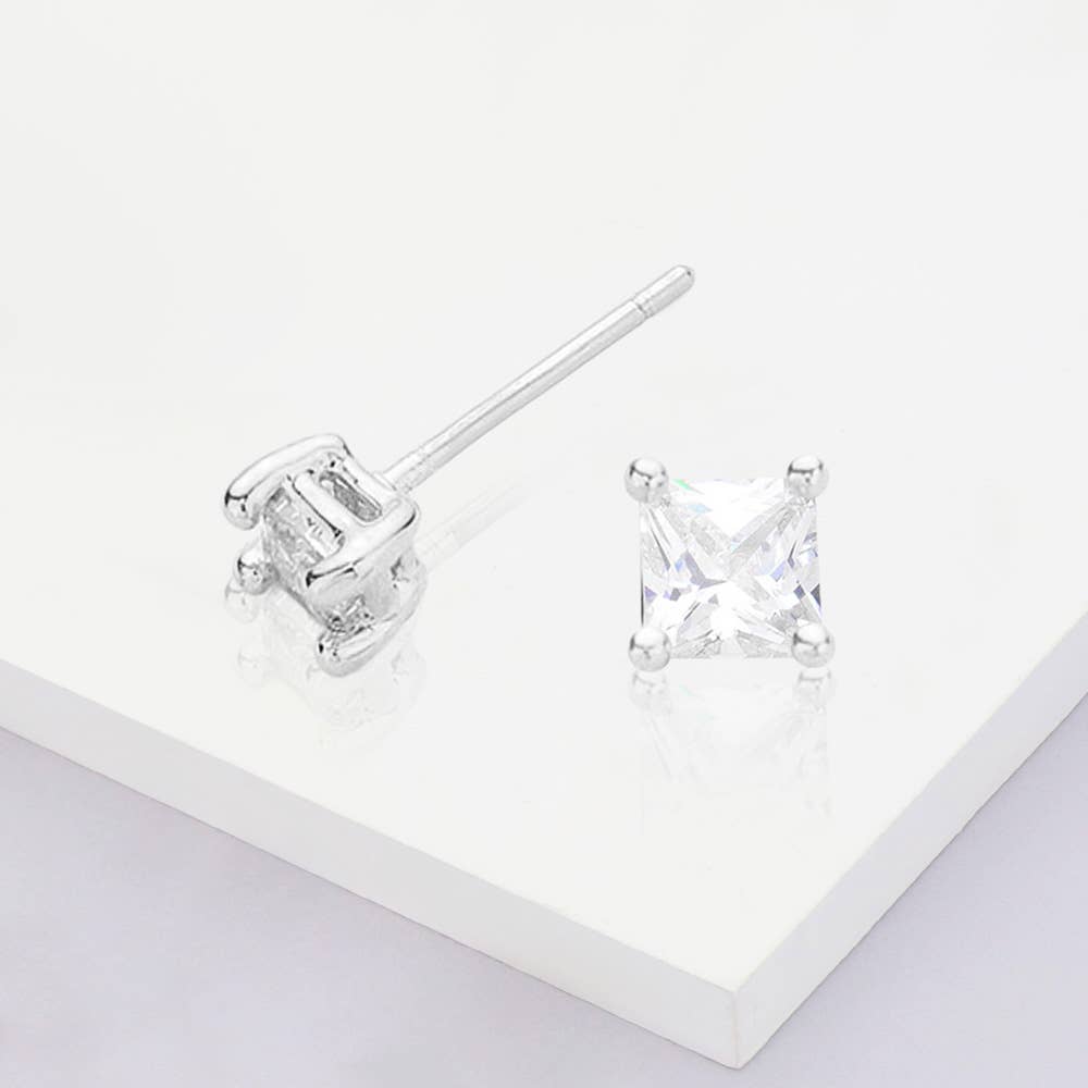 Gold Dipped 3mm Square CZ Stone Stud Earrings