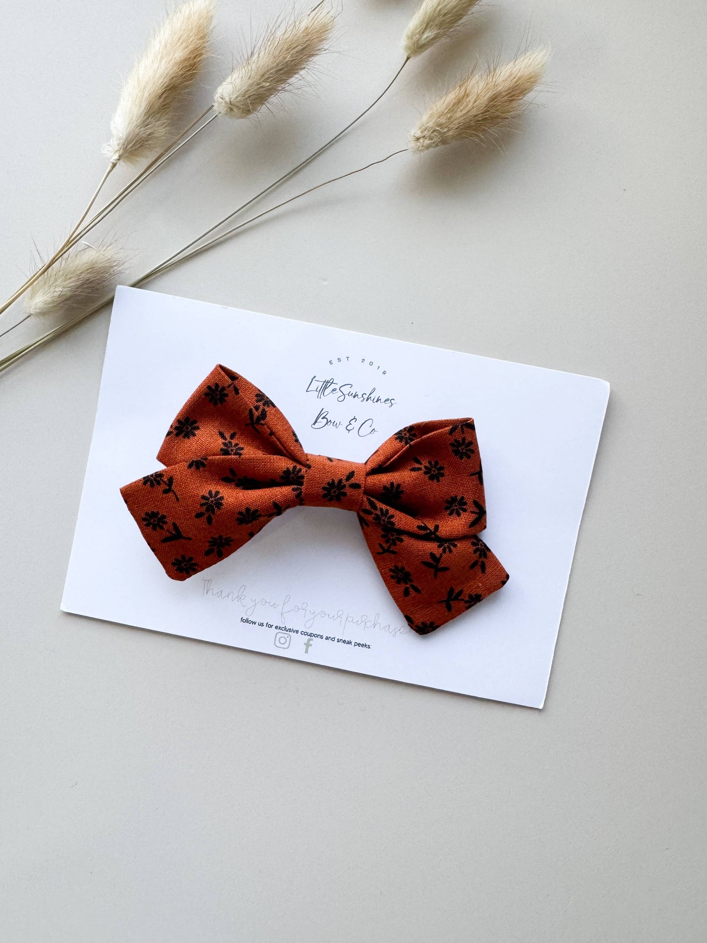 Terra Cotta & Black Flowers Pinwheel Hair Bow