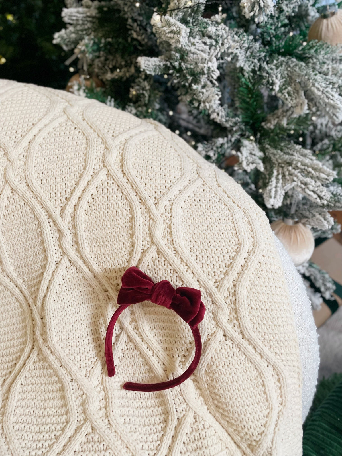 Cotton Velvet Headband Bow | Winterberry Red