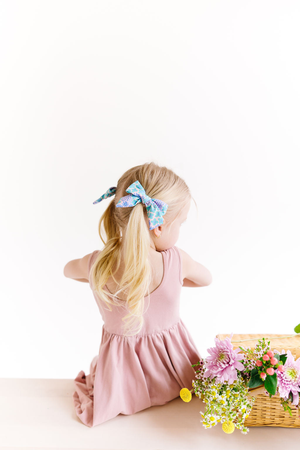 Blue Green Floral Medium Pinwheel Pigtail Set