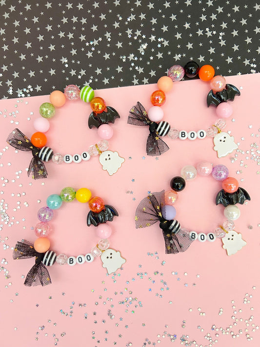 Halloween Ghost Bat Kids Charm Bracelet, Personalized, Custom Name MORE COLOR CHOICES