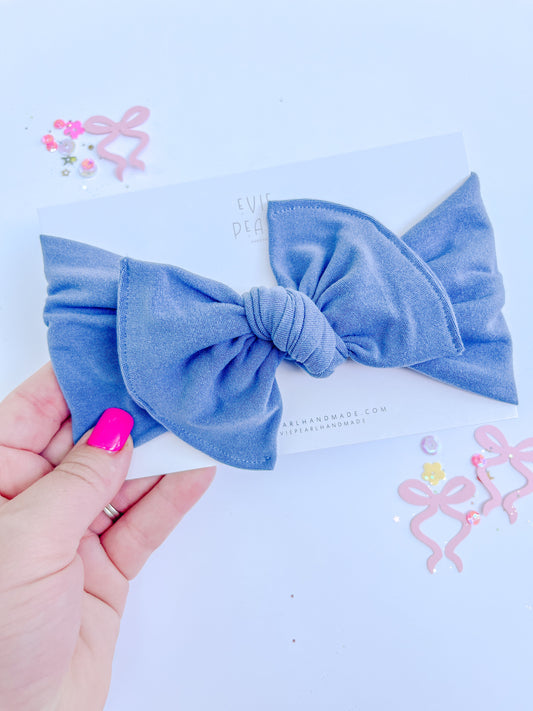Blue Solid Baby Bow Turban
