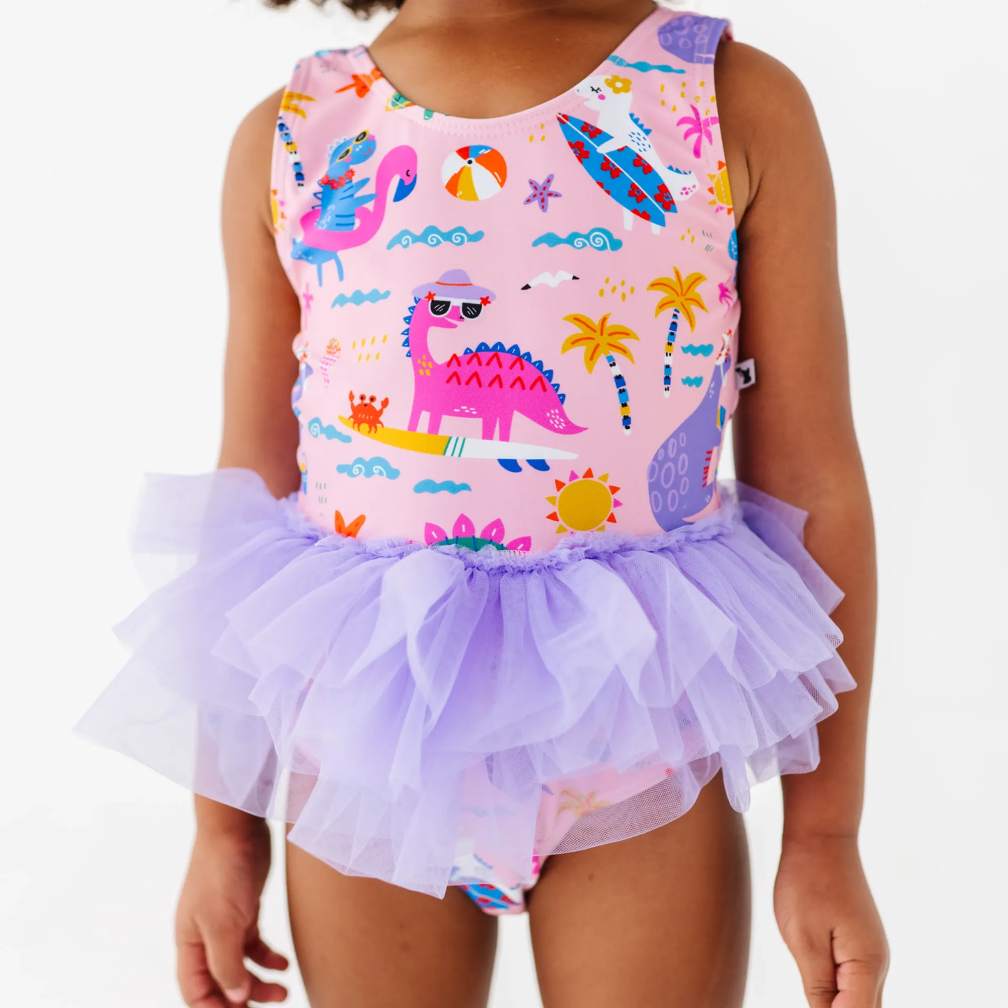 Pink Dino Girls Swimsuit With Tutu