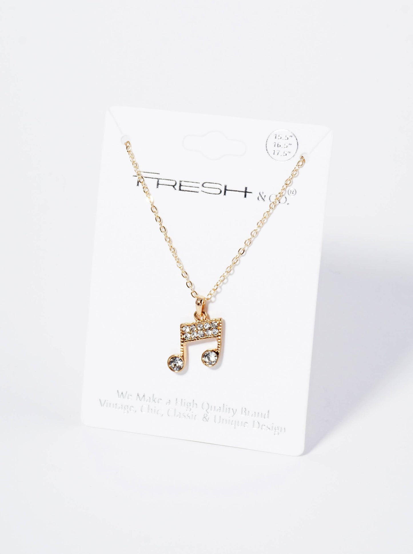 Rhinestone Embellished Metal Music Notes Pendant Necklace