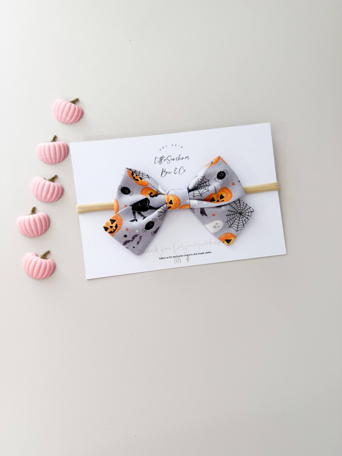 Gray Ghosts & Pumpkins Halloween Pinwheel Hair Bow