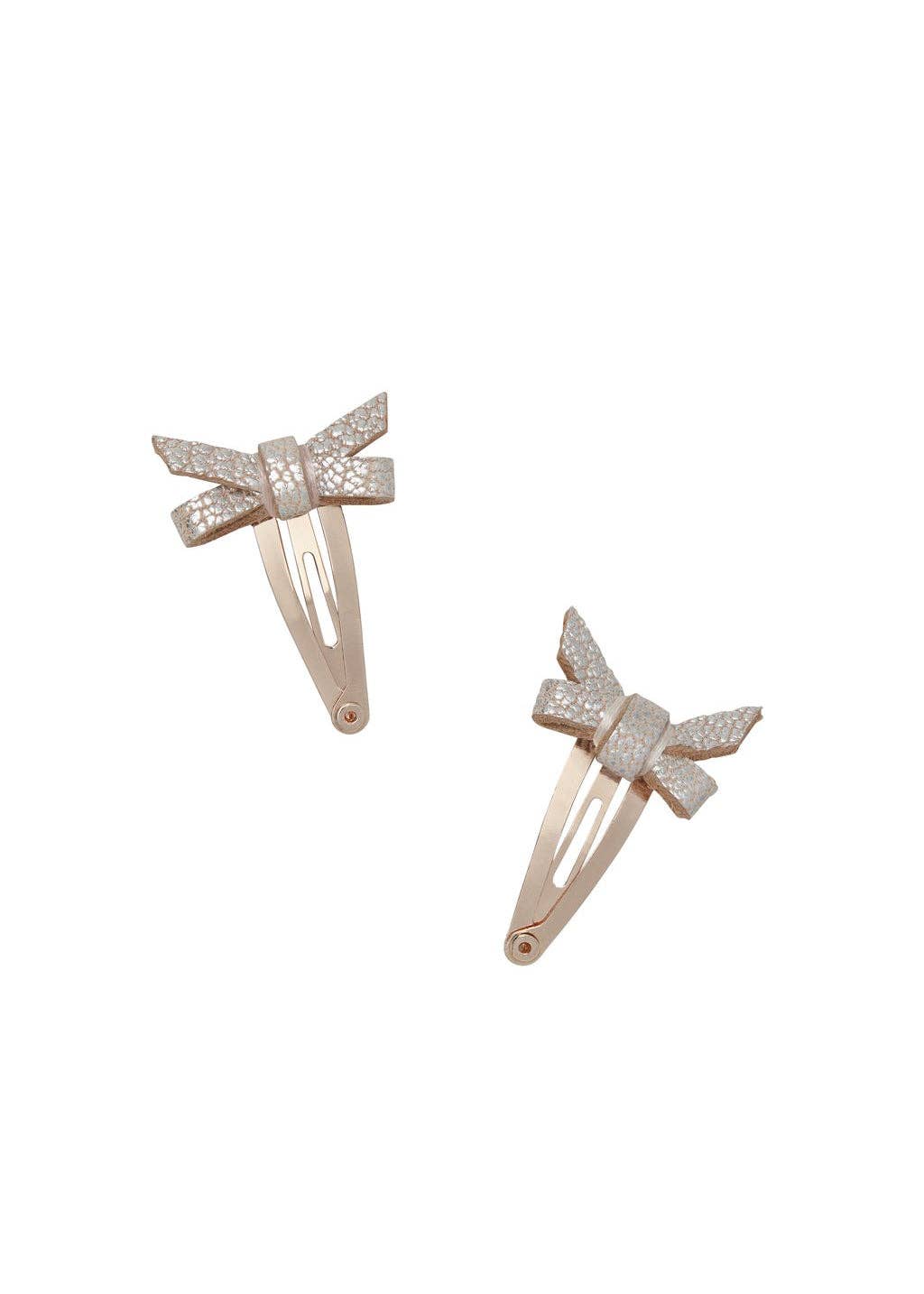Metallic Baby Bow Hair Clips – Brass Leather (Pair)