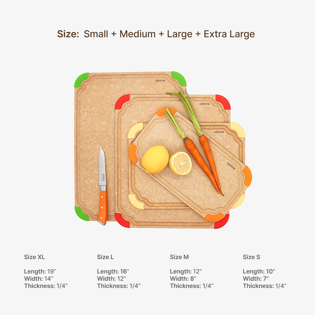 Premium Series 4 Pieces Cutting Board Set - Non Slip & Color Code (S+M+L+XL)