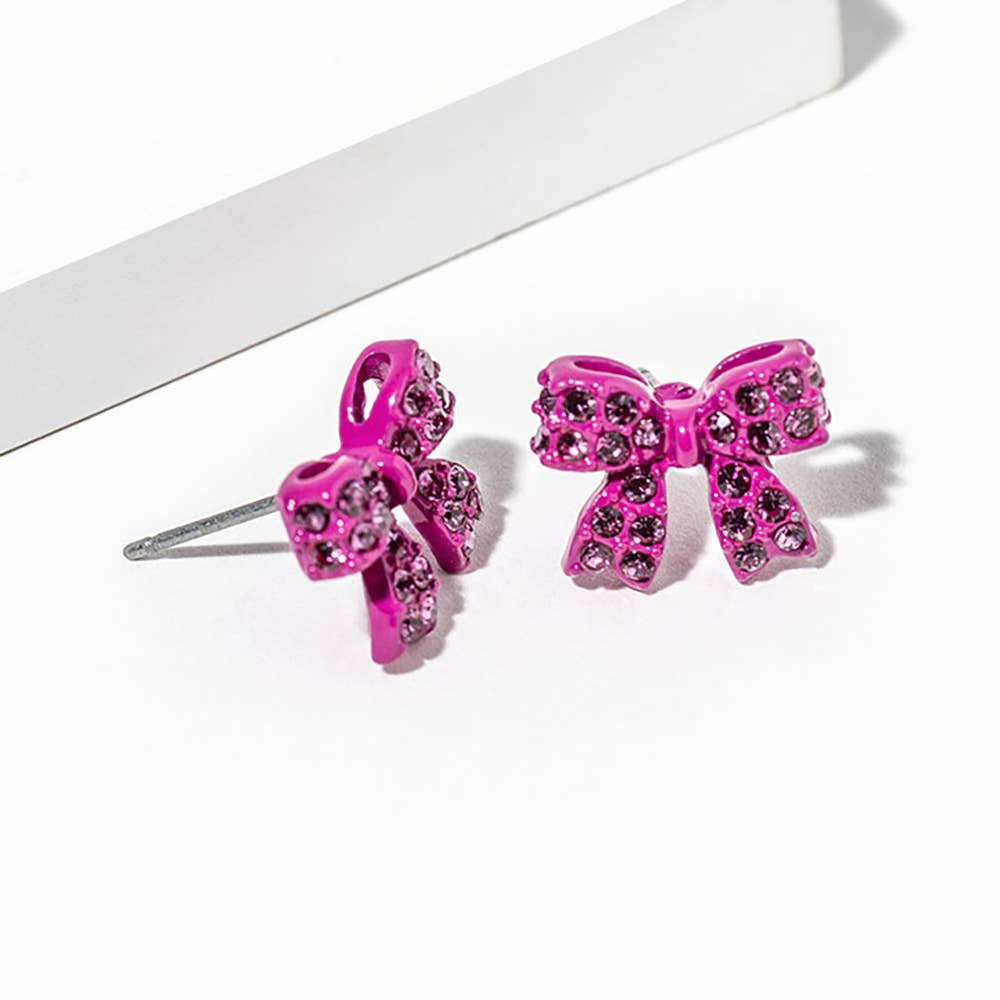 Crystal Rhinestone Bow Stud Earrings