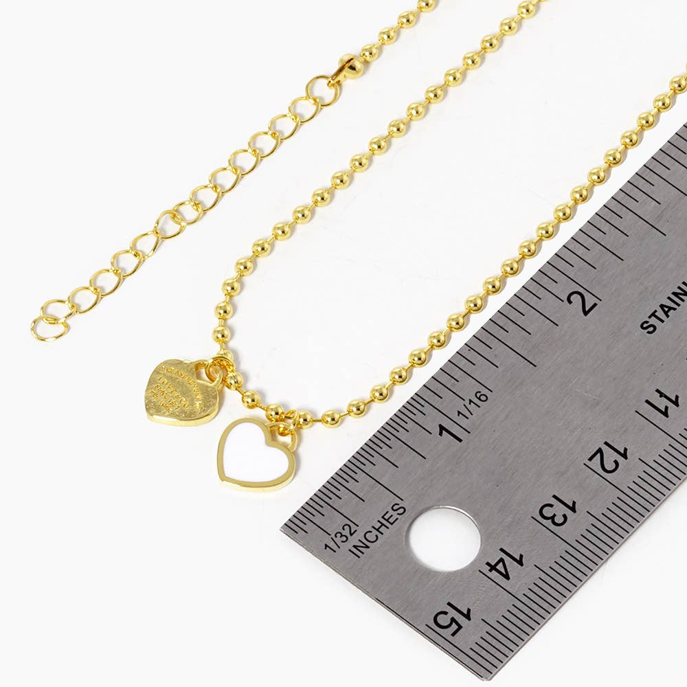 Gold Dipped Double Heart Pendant Bubble Chain Necklace