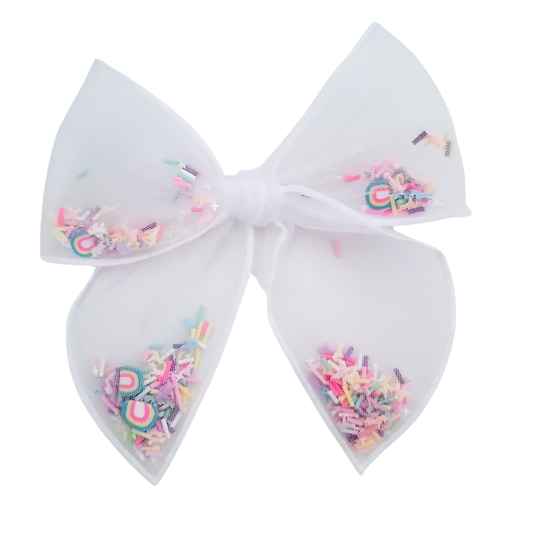 Ava Hair Bow | Hand-Tied Bow | Rainbow Unicorn Shaker