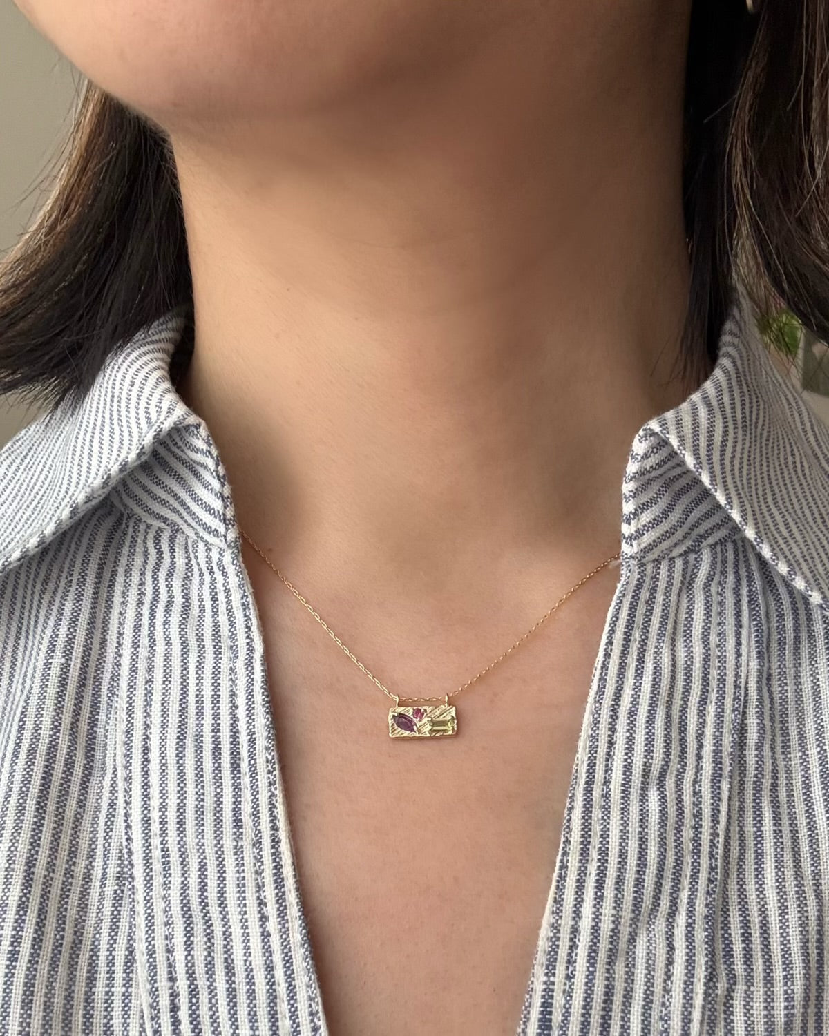 14K Yellow gold violet garden small collage necklace