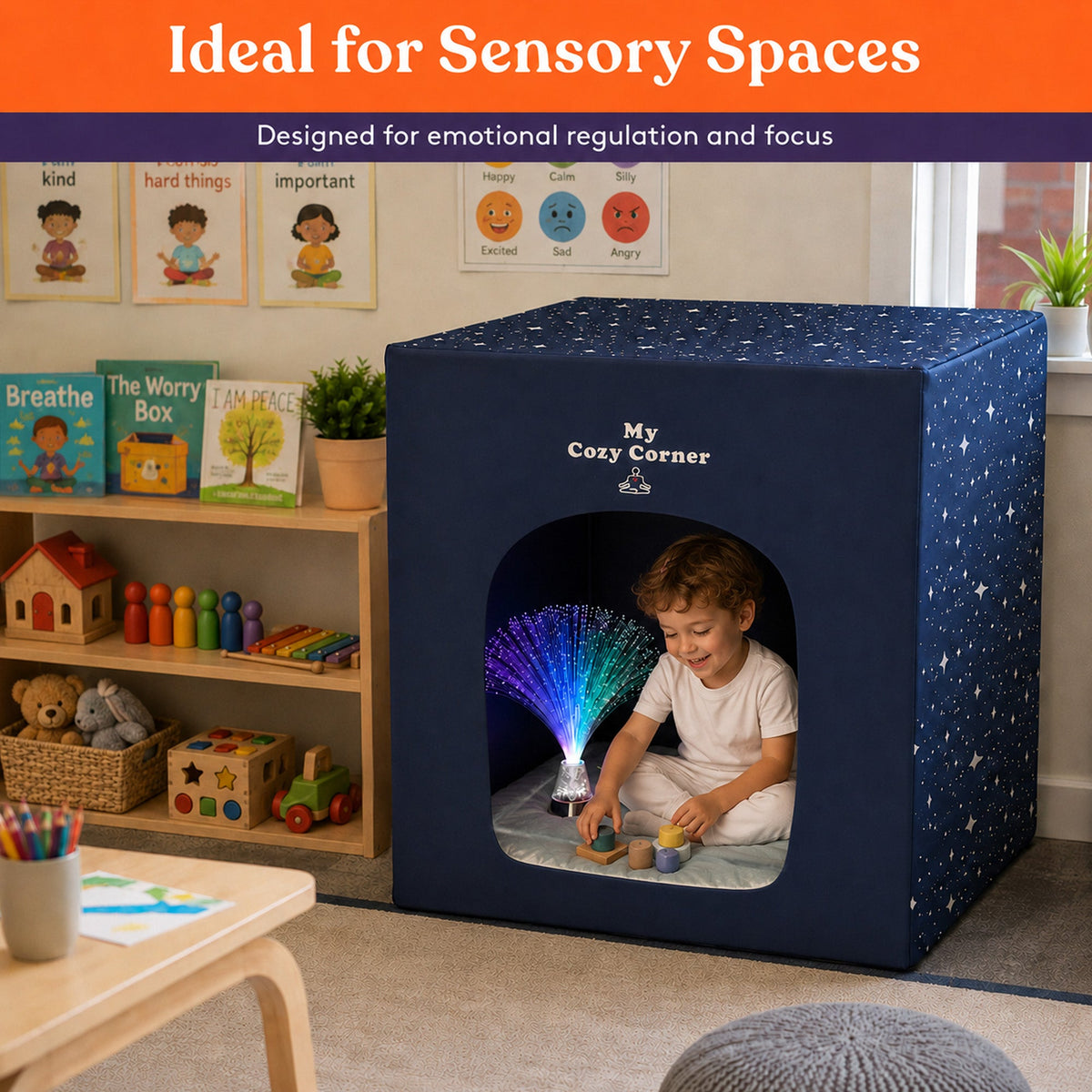 Special Supplies Blackout Sensory Tent for Kids, Calming Play Room with Fiber Optic Lamp and Glow-in-The-Dark Fuzzy Blanket