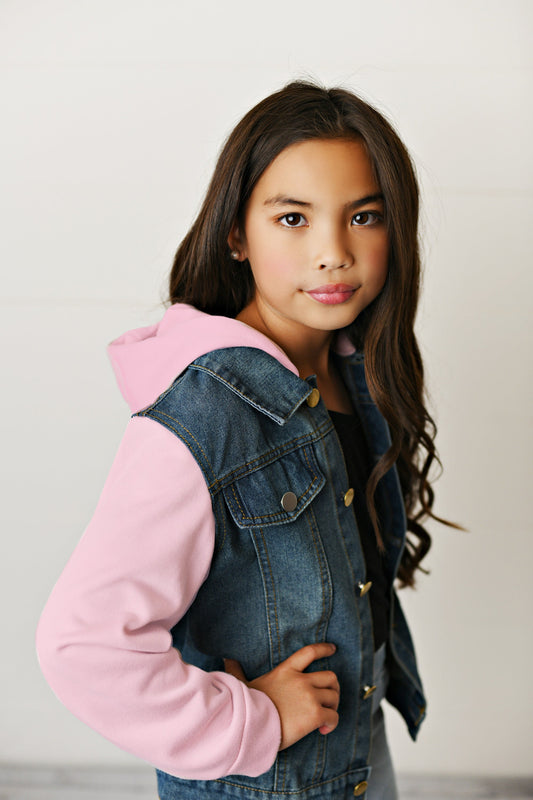 Pink Hooded Denim Jacket