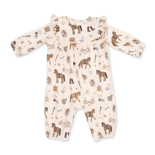 Pretty Equestrian - Ruffle Sleeve Snap Romper