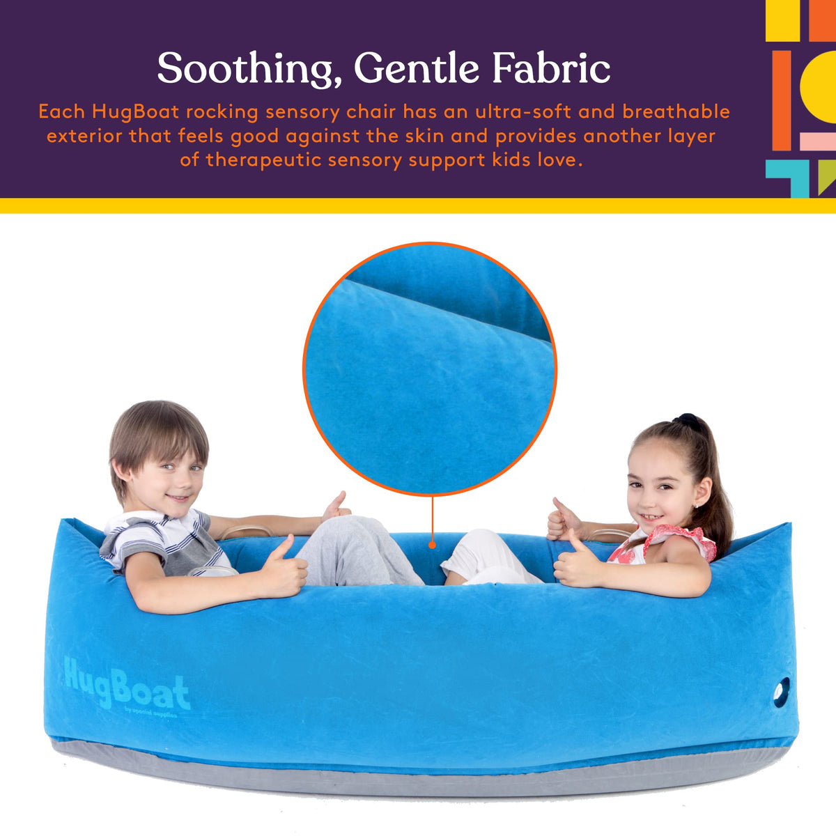 Inflatable HugBoat - Calming Cozy Boat Deep Pressure, Soft Vinyl, Blue 60"