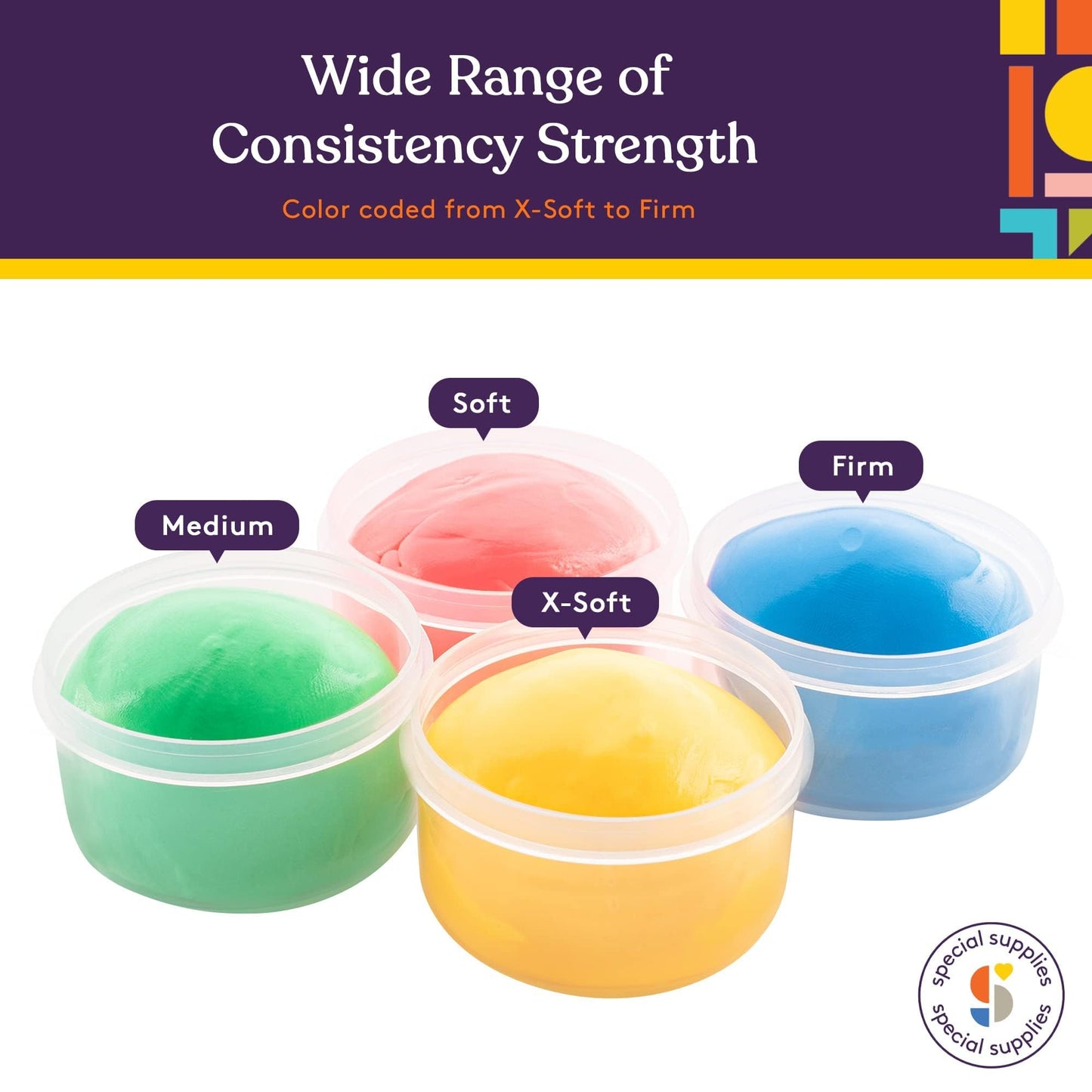 Special Supplies Therapy Putty Gift Set for Kids, Teens and Adults - Resistive Hand Exercise Stress Relief Therapy Putty Kit, Set of 4 Strengths, Three Ounces of Each Putty (Primary Colors)