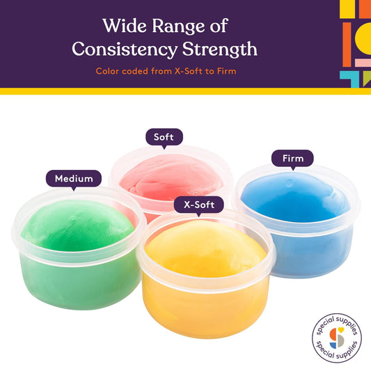 Special Supplies Therapy Putty Gift Set for Kids, Teens and Adults - Resistive Hand Exercise Stress Relief Therapy Putty Kit, Set of 4 Strengths, Three Ounces of Each Putty (Primary Colors)