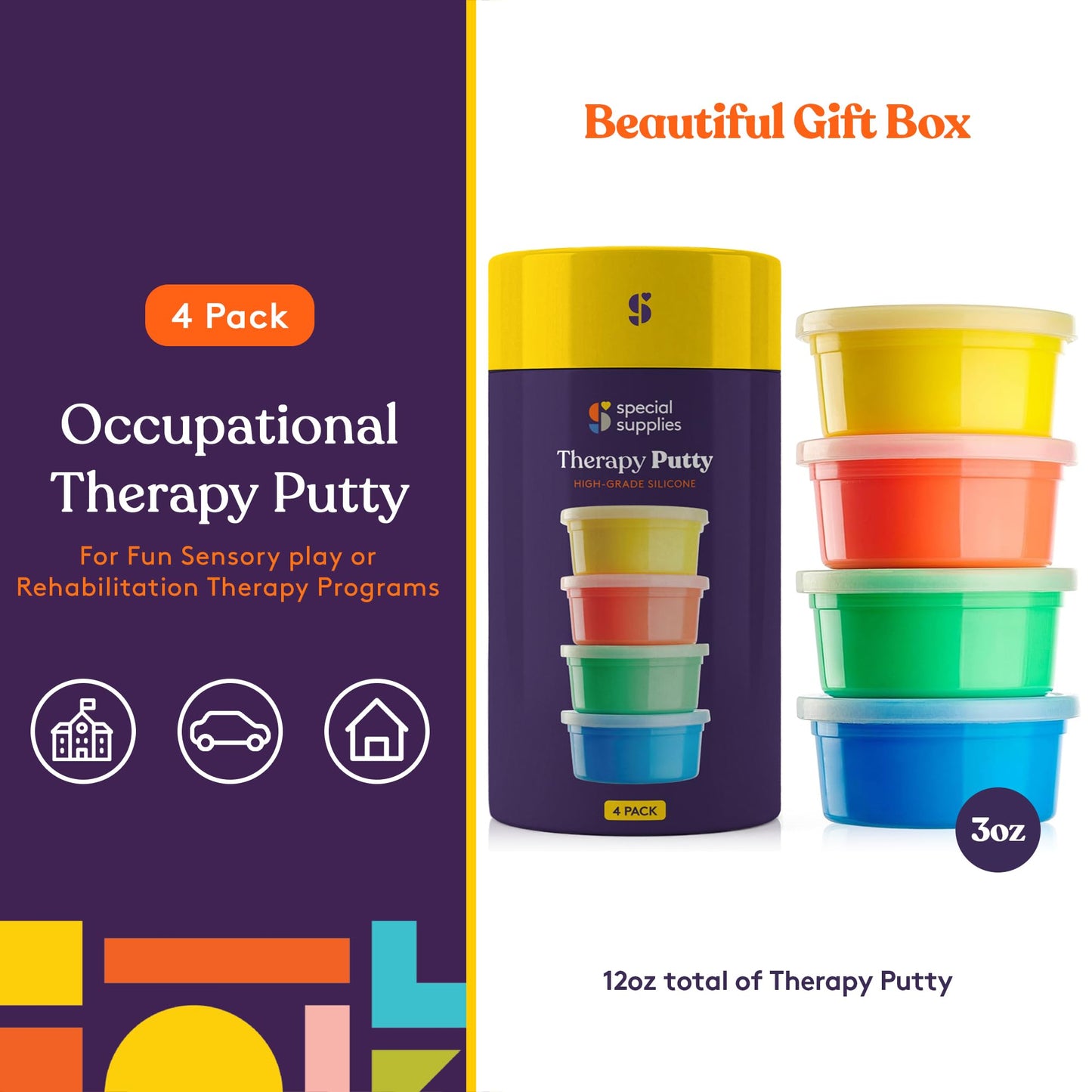 Special Supplies Therapy Putty Gift Set for Kids, Teens and Adults - Resistive Hand Exercise Stress Relief Therapy Putty Kit, Set of 4 Strengths, Three Ounces of Each Putty (Primary Colors)